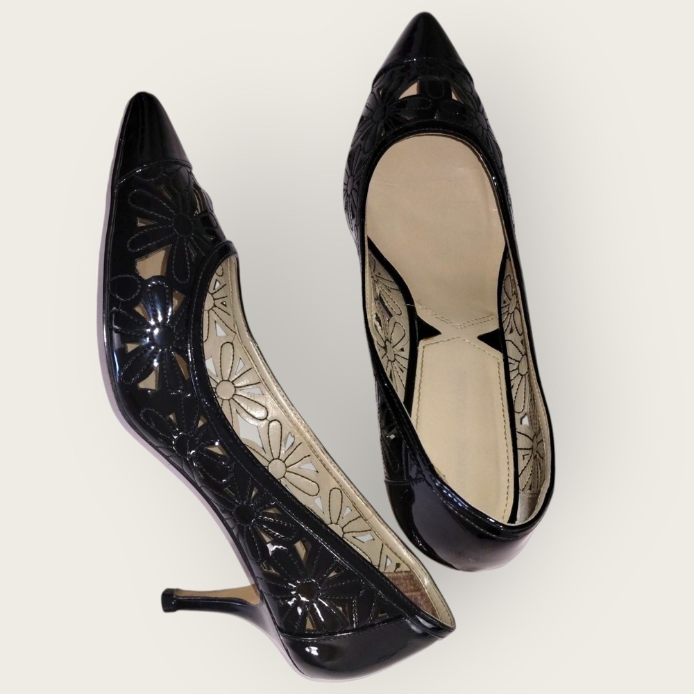 Adrienne Vittadini Black Patent Leather Womens‎ 9.5 Cut Pointed Stiletto Heels